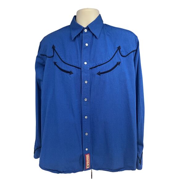 Cinch Vintage Blue Plaid Western Rockabilly Cowboy Pearl Snap Shirt Medium - Picture 1 of 12